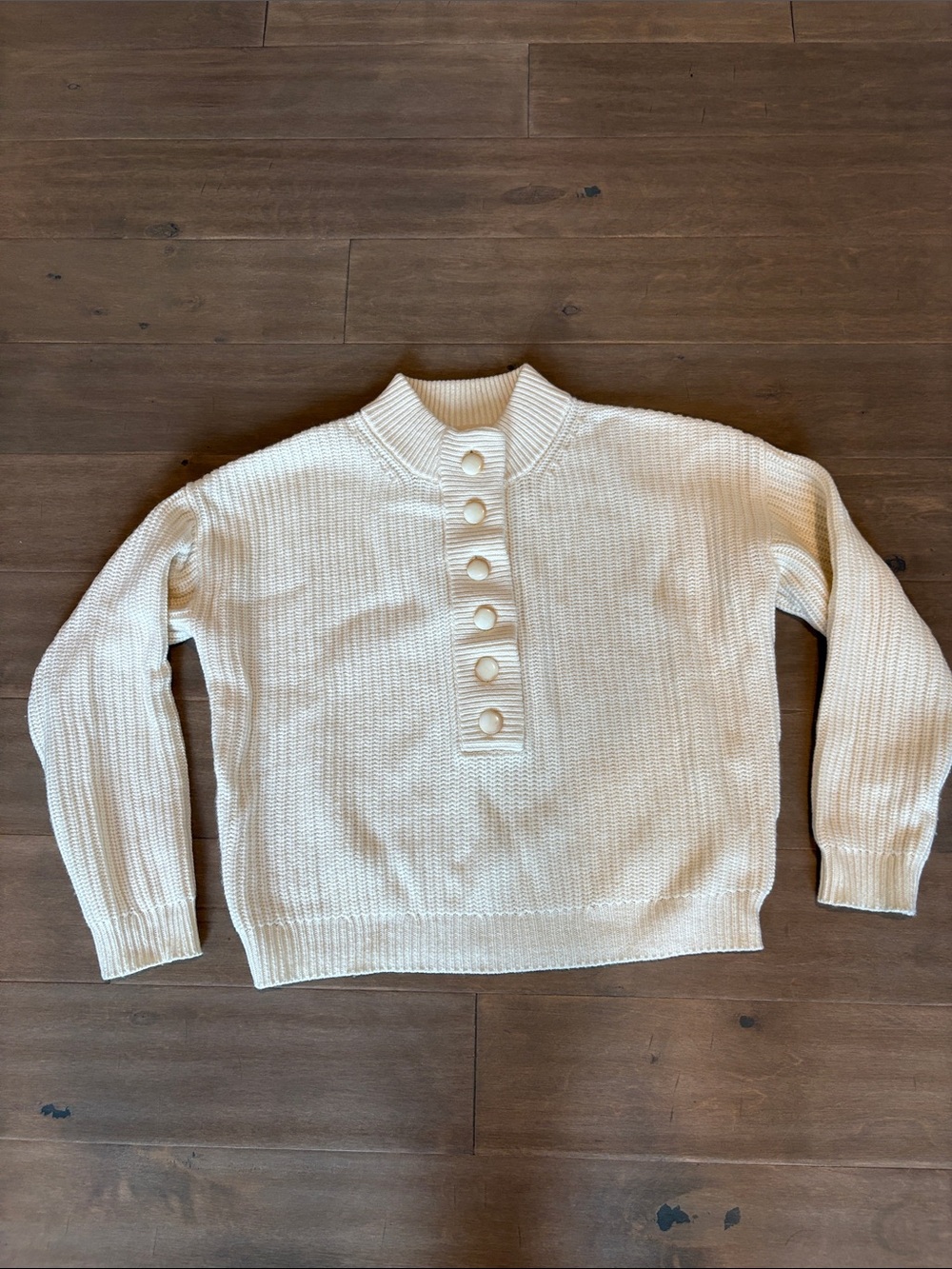 Sezane Cream Button-Placket Sweater